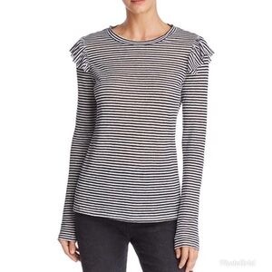 Frame Ruffled & Striped Linen Long Sleeve Top M
